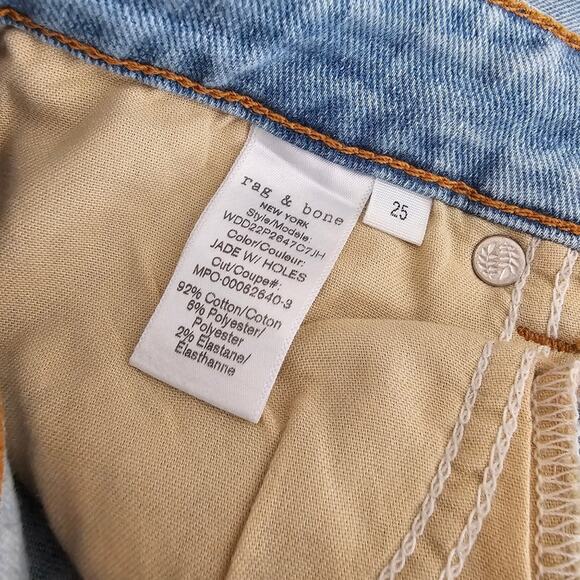 Rag & Bone Nina High-Rise Ankle Cigarette Jeans in Jade with Holes Light Wash 25 - Picture 5 of 8